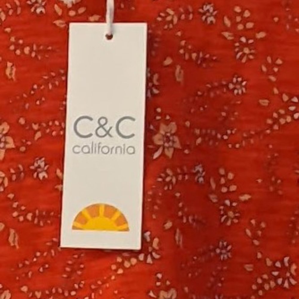 C&C California Reddish Orange Boho Floral & Paisley Print Knit Soft Top SZ S NWT - Picture 9 of 10